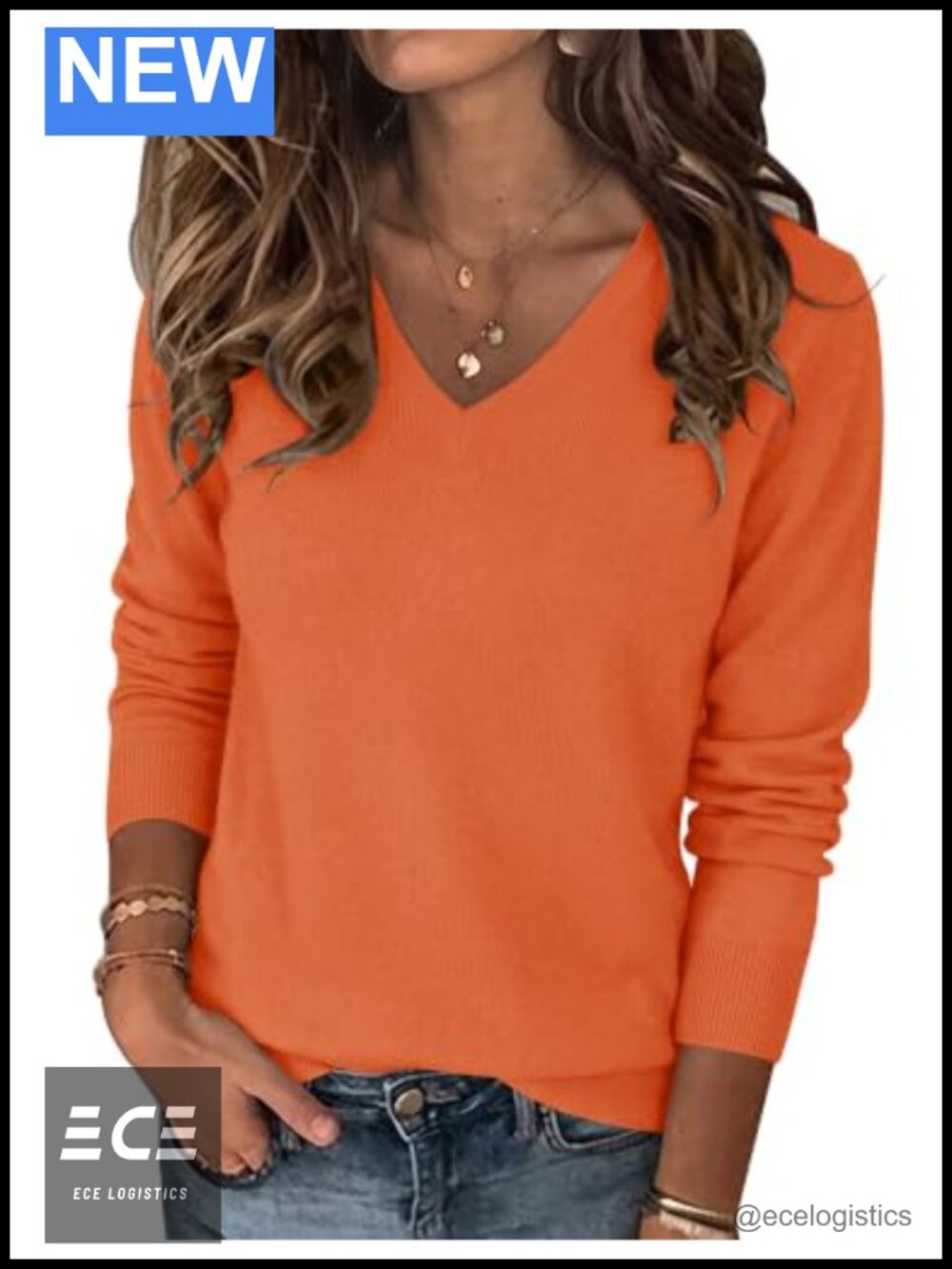 Wool Blend V-Neck Long Sleeve Pullover Sweater Knit Top